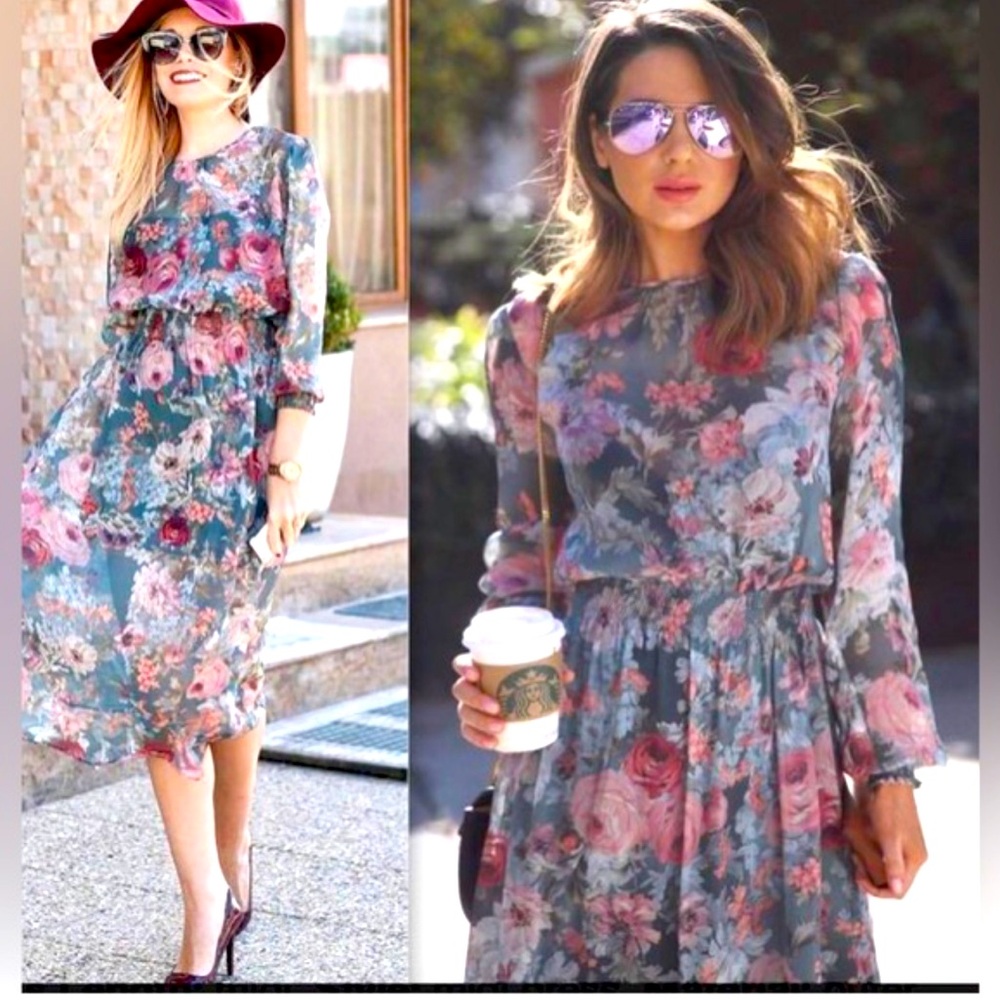 Zara chiffon Floral Women's Dress bloggers favorite